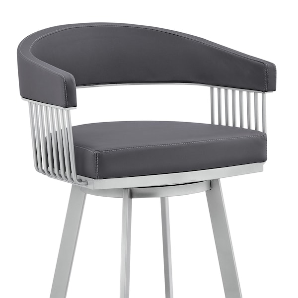 Armen Living Bronson 25" Slate Gray Faux Leather and Silver Metal Bar Stool - 795044878257
