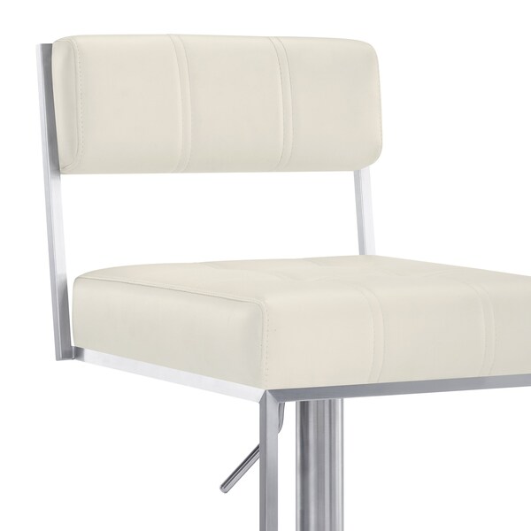 Armen Living Michele Swivel Adjustable Height Off-White Faux Leather and Brushed Stainless Steel Bar Stool - LCMISWBABSWH