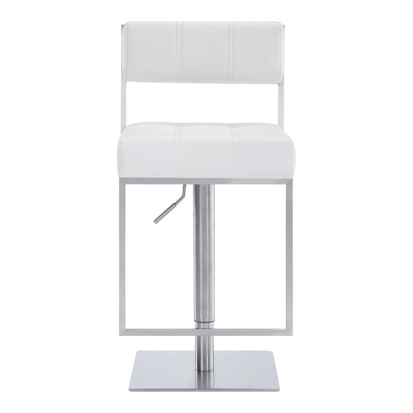 Armen Living Michele Swivel Adjustable Height Off-White Faux Leather and Brushed Stainless Steel Bar Stool - LCMISWBABSWH