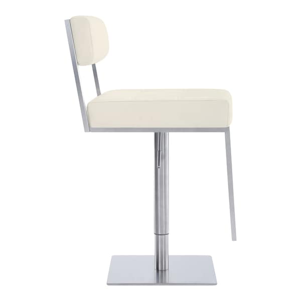 Armen Living Michele Swivel Adjustable Height Off-White Faux Leather and Brushed Stainless Steel Bar Stool - LCMISWBABSWH