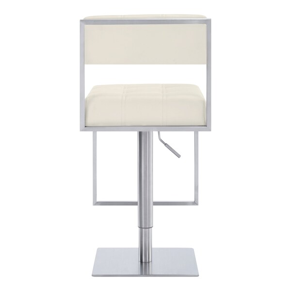 Armen Living Michele Swivel Adjustable Height Off-White Faux Leather and Brushed Stainless Steel Bar Stool - LCMISWBABSWH