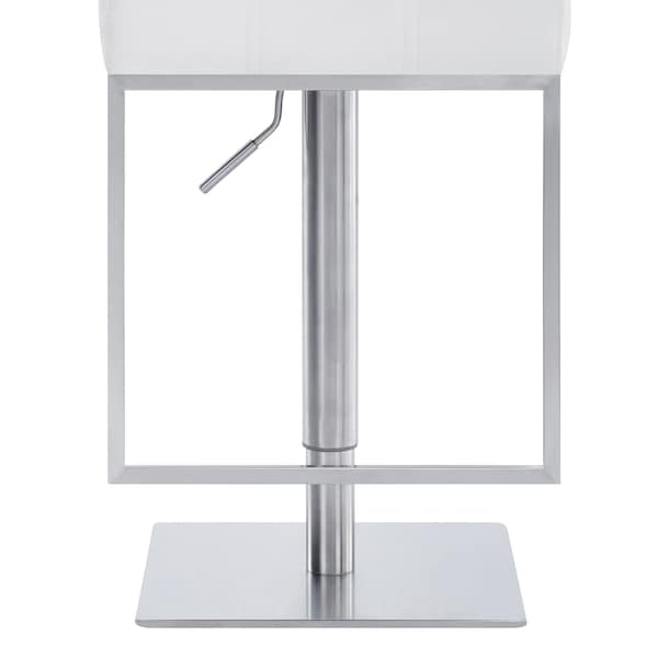 Armen Living Michele Swivel Adjustable Height Off-White Faux Leather and Brushed Stainless Steel Bar Stool - LCMISWBABSWH