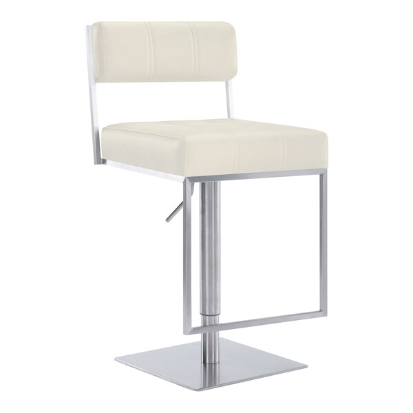 Armen Living Michele Swivel Adjustable Height Off-White Faux Leather and Brushed Stainless Steel Bar Stool - LCMISWBABSWH