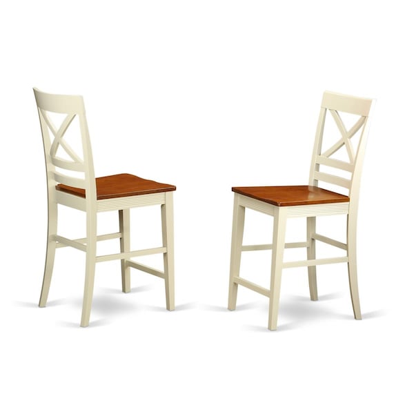 East West Furniture Quincy Counter Height Stools With X-Back In Buttermilk And Cherry Finish, 2Pk - QUS-WHI-W