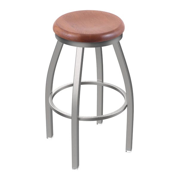 Holland Bar Stool Co 802 Misha Stainless Steel 36in Swivel Bar Stool with Medium Oak Seat - 80236SSMEDOAK