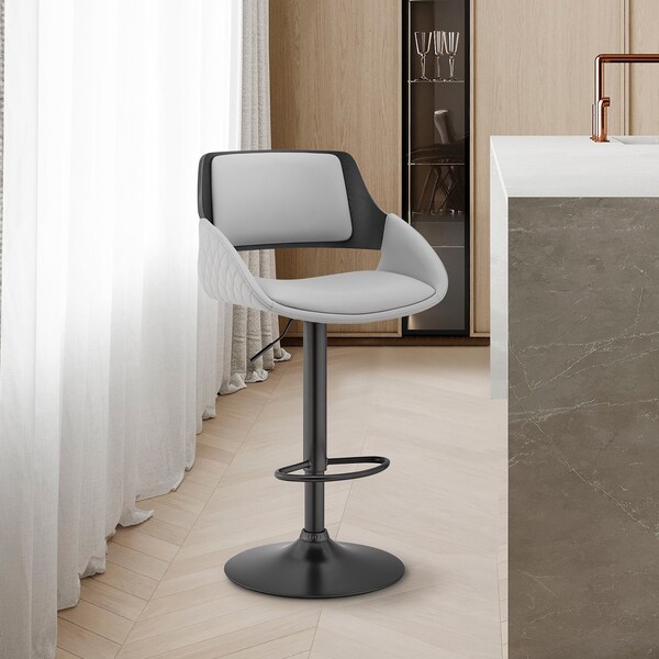 Armen Living Colby Adjustable Gray Faux Leather and Black Finish Bar Stool - LCCYBABLGR