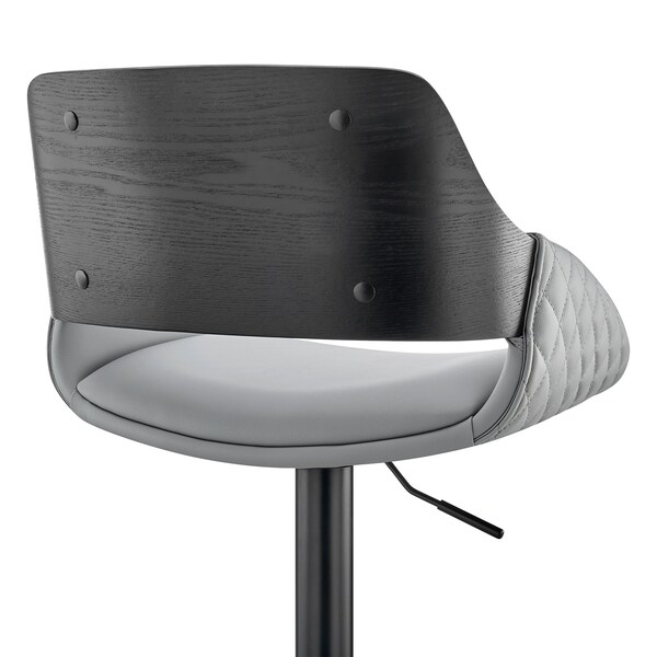 Armen Living Colby Adjustable Gray Faux Leather and Black Finish Bar Stool - LCCYBABLGR