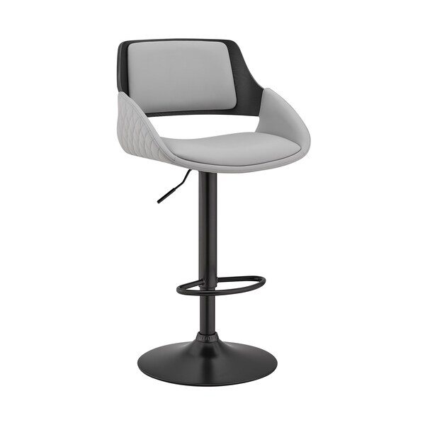 Armen Living Colby Adjustable Gray Faux Leather and Black Finish Bar Stool - LCCYBABLGR