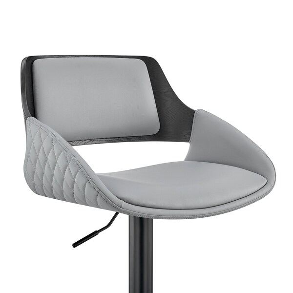 Armen Living Colby Adjustable Gray Faux Leather and Black Finish Bar Stool - LCCYBABLGR