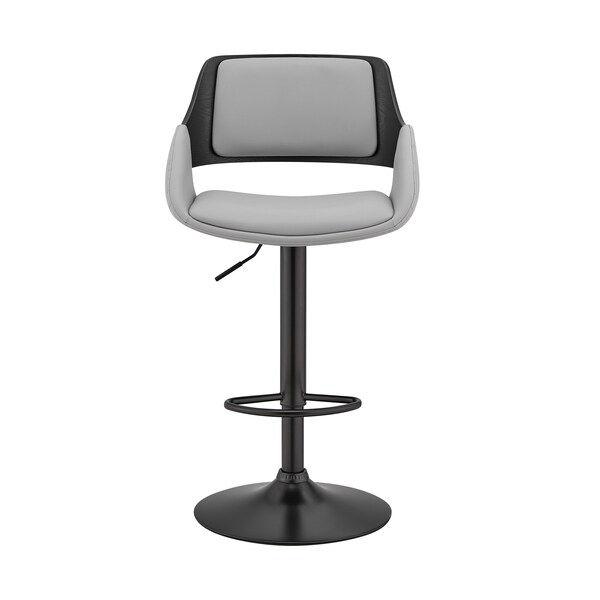 Armen Living Colby Adjustable Gray Faux Leather and Black Finish Bar Stool - LCCYBABLGR