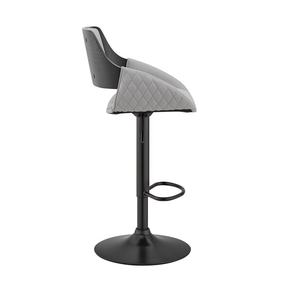 Armen Living Colby Adjustable Gray Faux Leather and Black Finish Bar Stool - LCCYBABLGR
