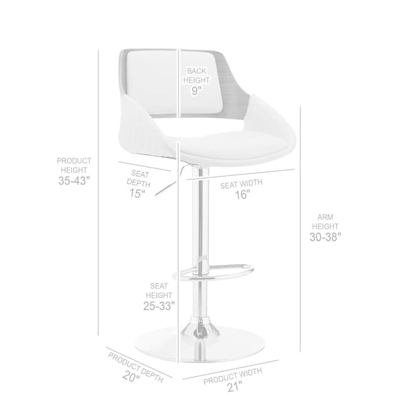 Armen Living Colby Adjustable Gray Faux Leather and Black Finish Bar Stool - LCCYBABLGR