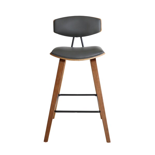 Armen Living Fox 28.5" Bar Height Gray Faux Leather and Walnut Wood Mid-Century Modern Bar Stool - LCFOBAWAGR30