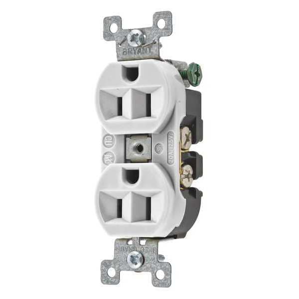 Zoro Select Receptacle, 15 A Amps, 125V AC, Flush Mount, Standard Duplex Outlet, 5-15R, White - 5262BW