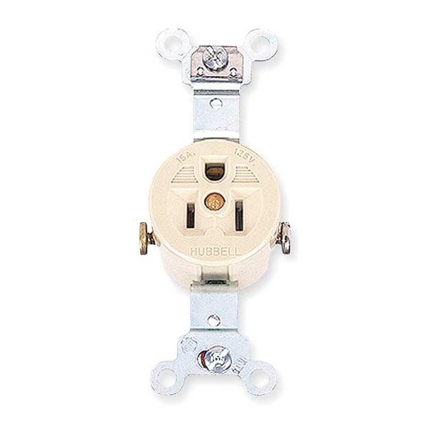 Hubbell Receptacle, 15 A Amps, 125V AC, Flush Mount, Single Outlet, 5-15R, Ivory - HBL5251I