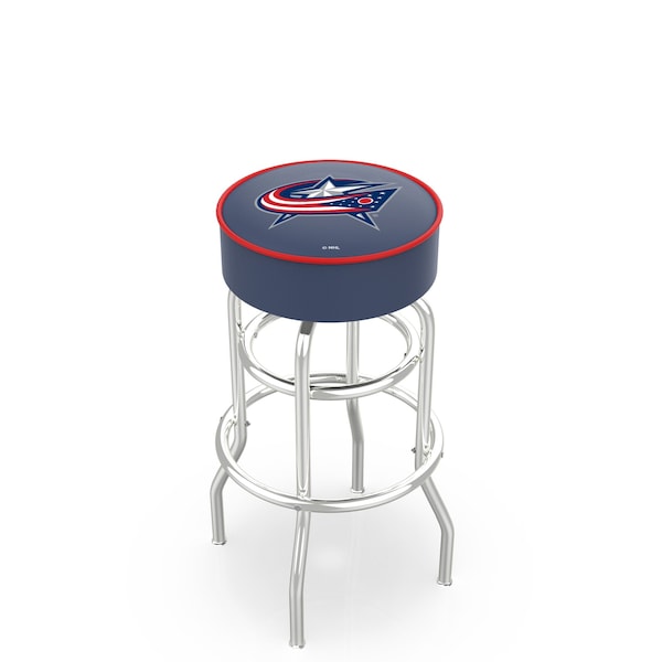 Holland Bar Stool Co 25" Columbus Blue Jackets Cushion Seat, 2-Ring Chrome Swivel Bar Stool - L7C125COLBLU