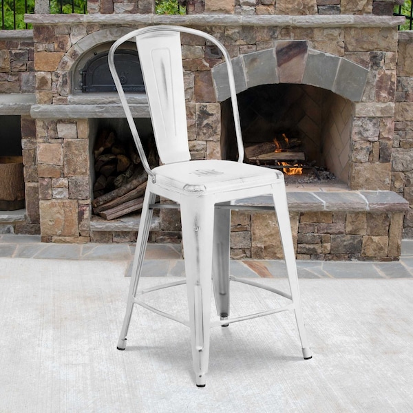 Flash Furniture Distressed White Metal Stool, PK4 - 4-ET-3534-24-WH-GG