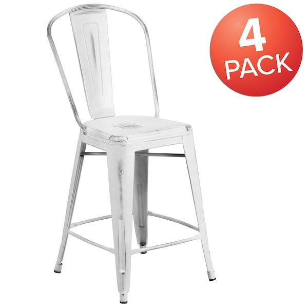 Flash Furniture Distressed White Metal Stool, PK4 - 4-ET-3534-24-WH-GG