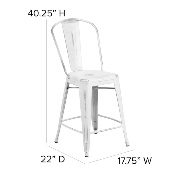 Flash Furniture Distressed White Metal Stool, PK4 - 4-ET-3534-24-WH-GG