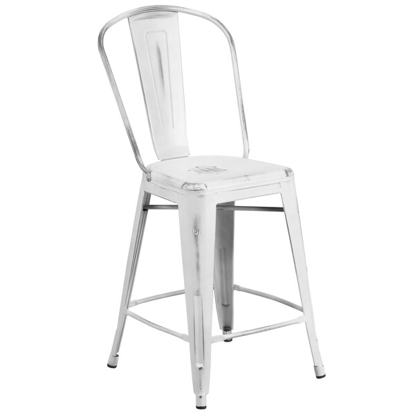 Flash Furniture Distressed White Metal Stool, PK4 - 4-ET-3534-24-WH-GG