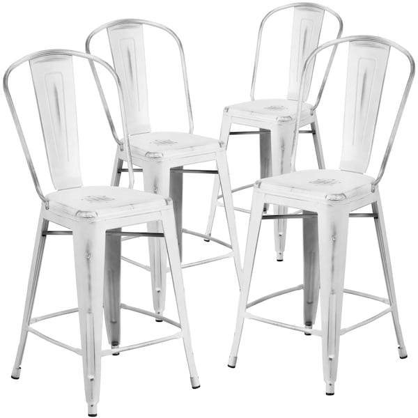 Flash Furniture Distressed White Metal Stool, PK4 - 4-ET-3534-24-WH-GG