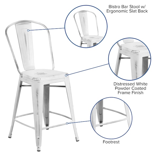 Flash Furniture Distressed White Metal Stool, PK4 - 4-ET-3534-24-WH-GG