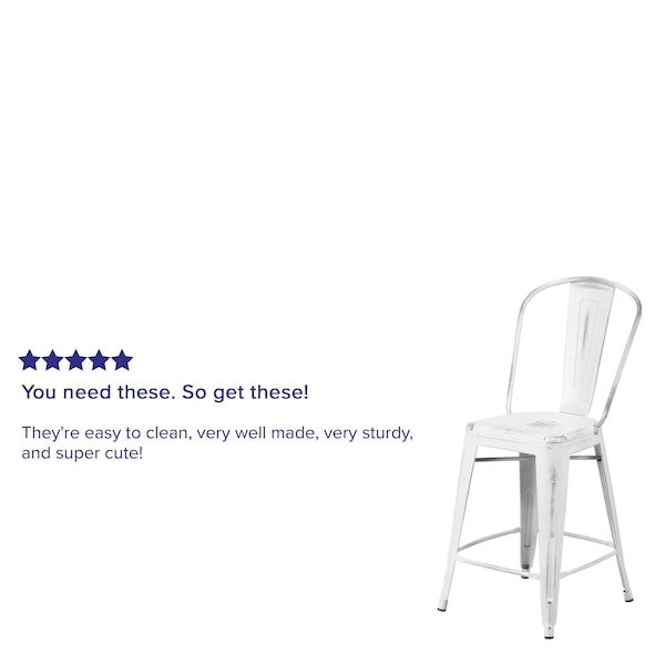 Flash Furniture Distressed White Metal Stool, PK4 - 4-ET-3534-24-WH-GG