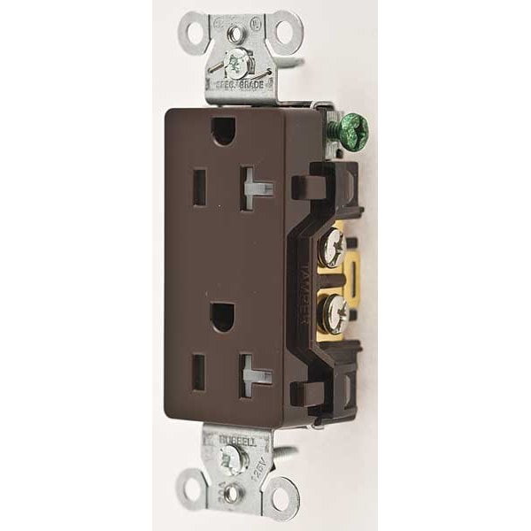 Hubbell Receptacle, 20 A Amps, 125V AC, Flush Mount, Decorator Duplex Outlet, 5-20R, Brown - DR20TR