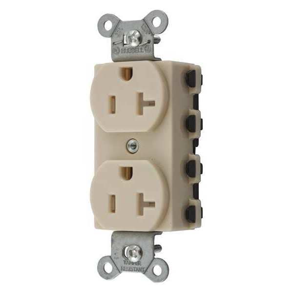 Hubbell Receptacle, 20 A Amps, 125V AC, Flush Mount, Standard Duplex Outlet, 5-20R, Ivory - SNAP5362ITRA