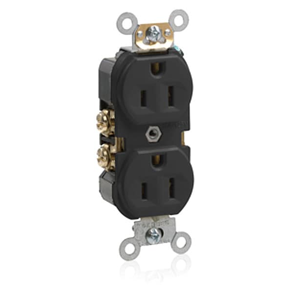 Leviton Receptacle, 15 A Amps, 125VAC, Duplex Outlet, 5-15R, Black - BR15-E