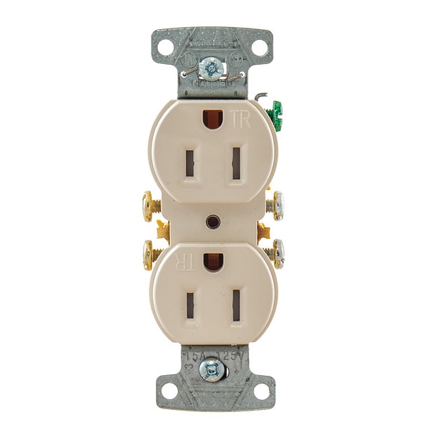 Hubbell Receptacle, 15 A Amps, 125V AC, Flush Mount, Standard Duplex Outlet, 5-15R, Light Almond - RR15SLATR