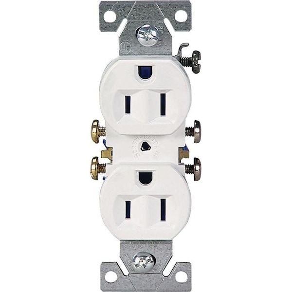 Eaton Wiring Devices Duplex Receptacle, 2 Pole, 15 A, 125 V, Pushin, Side Wiring, NEMA 515R, White - 270W