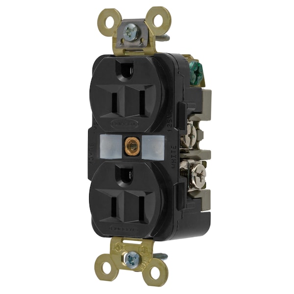 Hubbell Wiring Device-Kellems Straight Blade Devices, Receptacles, Duplex, Industrial Grade, 2-Pole 3-Wire Grounding, 15A 125V, 5-15R, Black, Single Pack - HBL5262BK