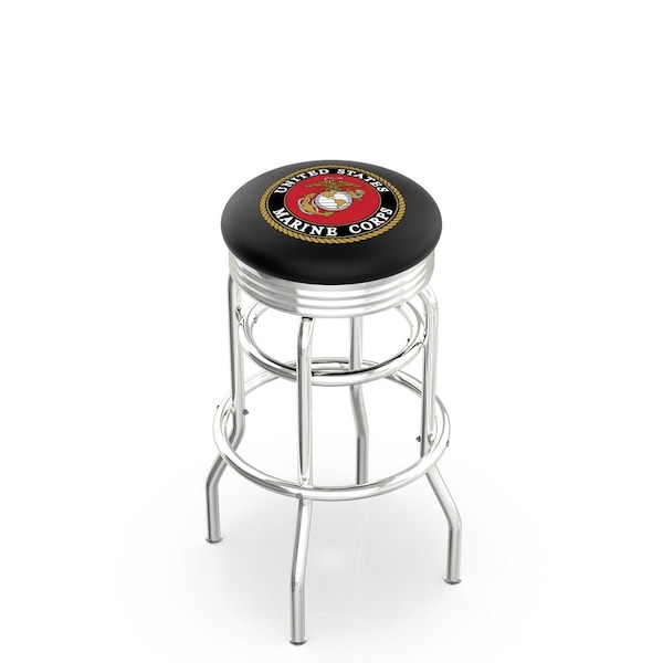 Holland Bar Stool Co 25" Chrome 2-Ring U.S. Marines Swivel Bar Stool, Accent Ring - L7C3C25MARINE