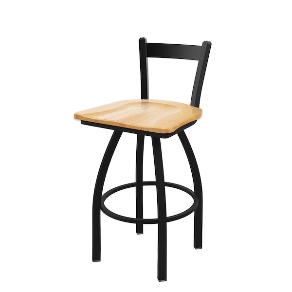 Holland Bar Stool Co 30" Low Back Swivel Bar Stool, Black Wrinkle, Nat Oak Seat - 82130BWNATOAK