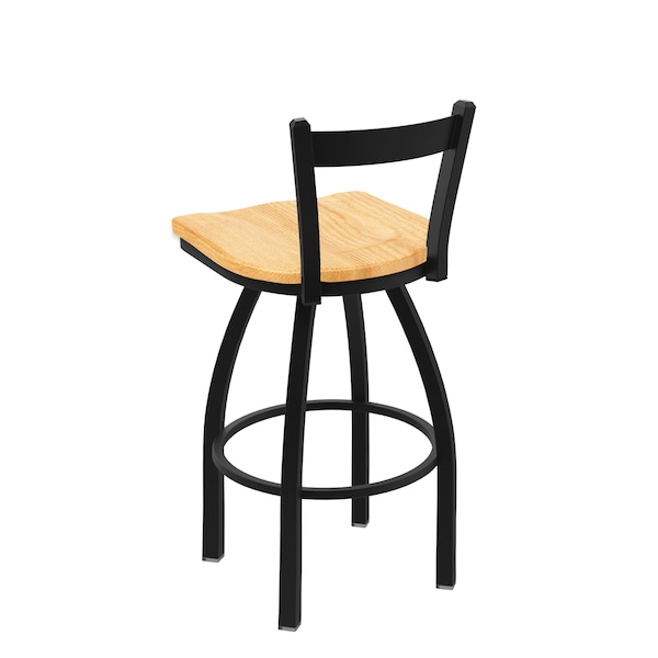 Holland Bar Stool Co 30" Low Back Swivel Bar Stool, Black Wrinkle, Nat Oak Seat - 82130BWNATOAK