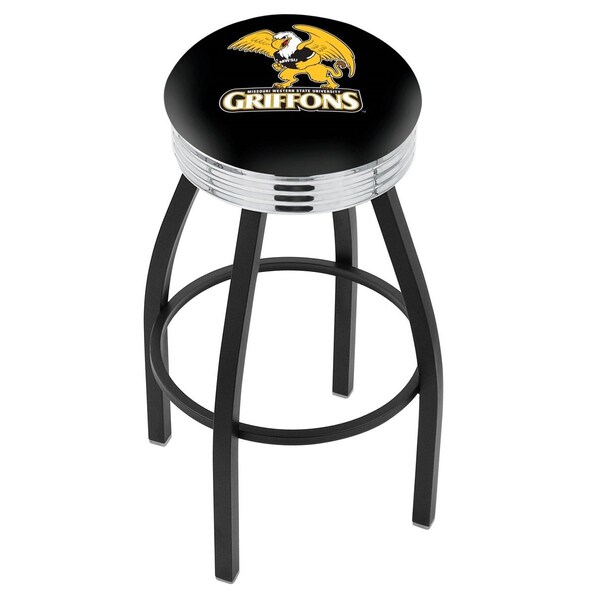 Holland Bar Stool Co 30" Blk Wrinkle Missouri Western State Swivel Bar Stool, Chrome Ring - L8B3C30MOWST