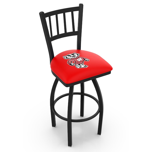 Holland Bar Stool Co 30" Blk Wrinkle Wisconsin "Badger" Swivel Bar Stool, Jailhouse Back - L01830WI-BDG