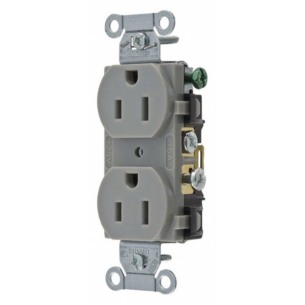 Zoro Select 15A Duplex Receptacle 125VAC 5-15R GY - CRS15GRY