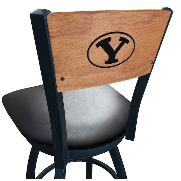 Holland Bar Stool Co 25" Blk Wrinkle Brigham Young Swivel Bar Stool, Laser Engraved Back - L03825BWMEDMPLABRIGYNBLKVINYL