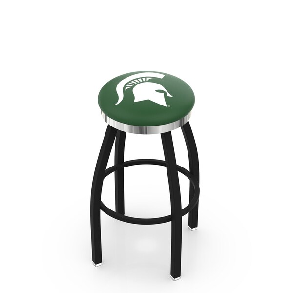 Holland Bar Stool Co 25" Blk Wrinkle Michigan State Swivel Bar Stool, Chrome Ring - L8B2C25MICHST