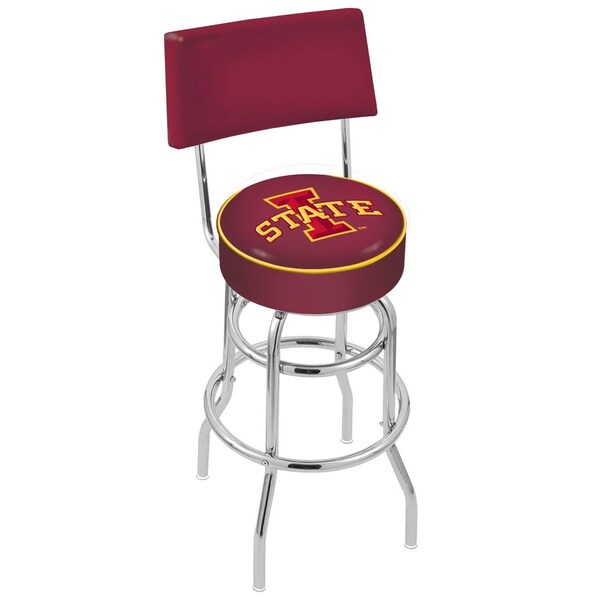 Holland Bar Stool Co 25" Chrome 2-Ring Iowa State Swivel Bar Stool, Back - L7C425IOWAST