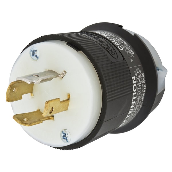 Hubbell Wiring Device-Kellems Locking Devices, Twist-Lock®, Industrial, Male Plug, 20A 3-Phase 347/600V AC, 4-Pole 4-Wire Non-Grounding, L20-20P, Screw Terminal, Black and White - HBL2461
