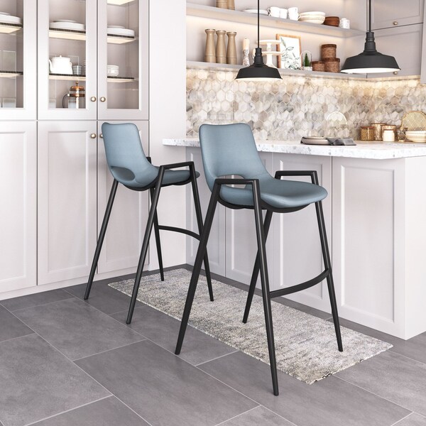 Zuo Modern Desi Barstool Set Of 2 Azure Gray - 109542