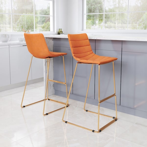 Zuo Modern Adele Barstool Set Of 2 Orange & Gold - 109502