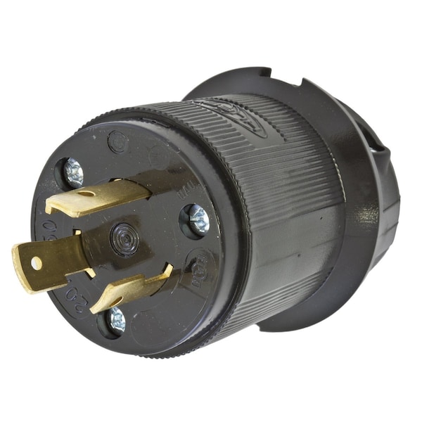 Hubbell Wiring Device-Kellems Locking Devices, Twist-Lock®, Insulgrip® Plug, 20A 250V AC, 2-Pole 3-Wire Grounding, NEMA L6-20P, Cord clamps with removable inserts, Black nylon. - HBL2321EBK