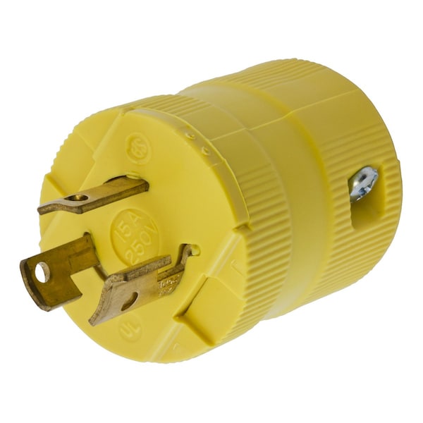 Hubbell Wiring Device-Kellems Locking Devices, Twist-Lock®, Valise, Male Plug, 15A 250V, 2-Pole 3-Wire Grounding, L6-15P, Screw Terminal, Yellow - HBL4573VY