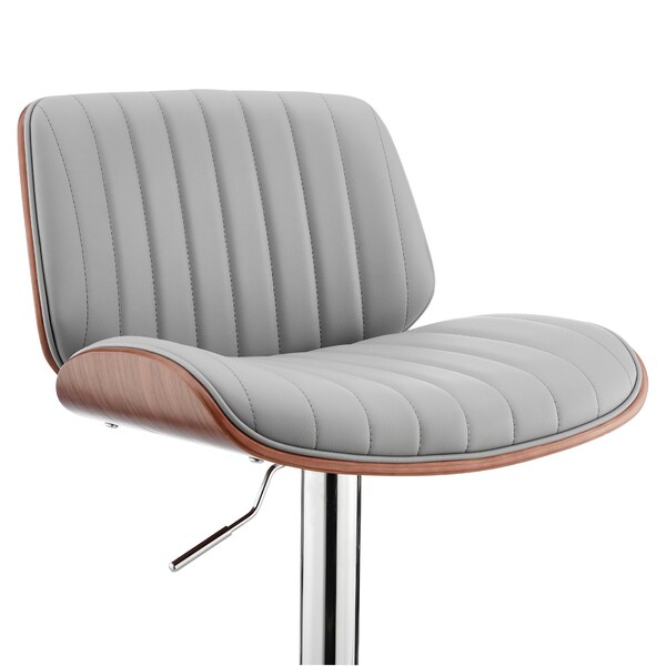 Armen Living Brock Adjustable Gray Faux Leather and Walnut Wood with Chrome Finish Bar Stool - LCBCBAWAGR