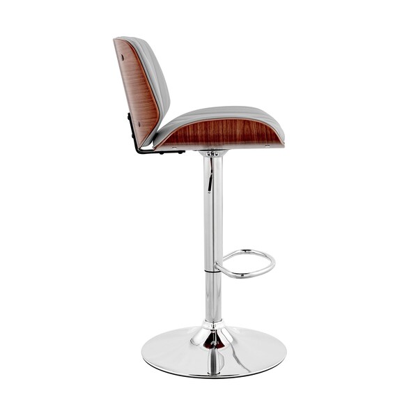 Armen Living Brock Adjustable Gray Faux Leather and Walnut Wood with Chrome Finish Bar Stool - LCBCBAWAGR