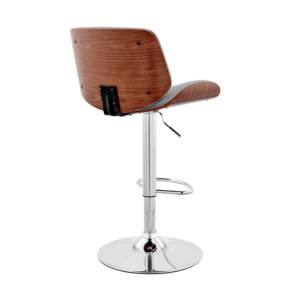 Armen Living Brock Adjustable Gray Faux Leather and Walnut Wood with Chrome Finish Bar Stool - LCBCBAWAGR